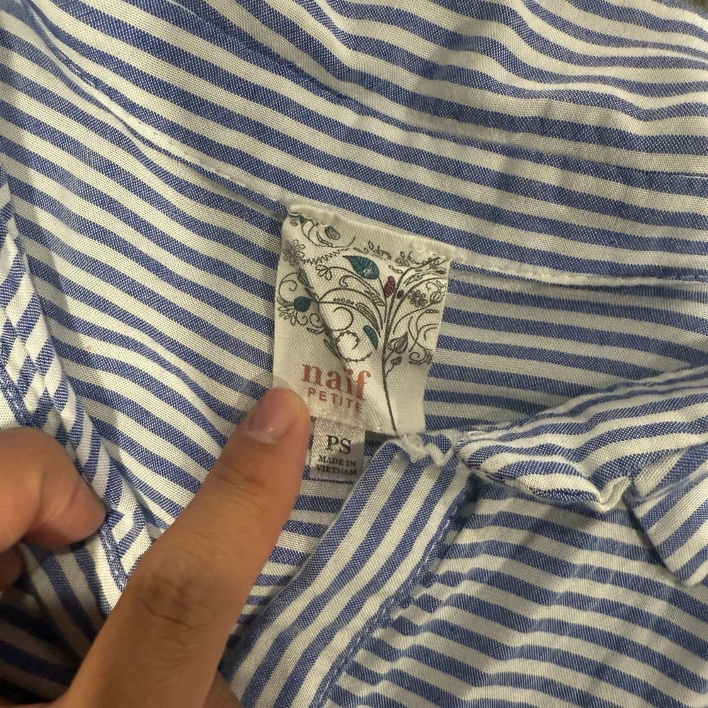 NAIF Blue and White Striped Button Down Shirt - Picture 5 of 11